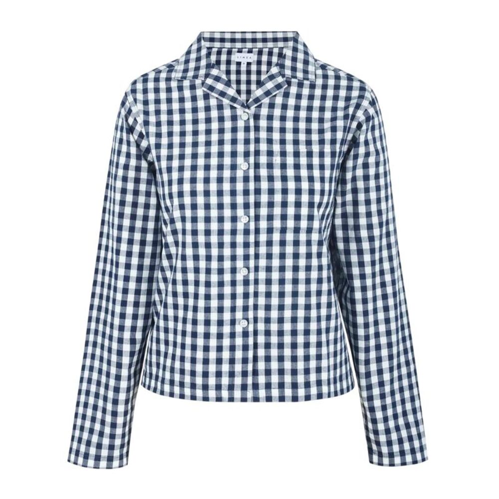 Linea Womens/Ladies Gingham Check Relaxed Fit Long-Sleeved Shirt / Navy/White